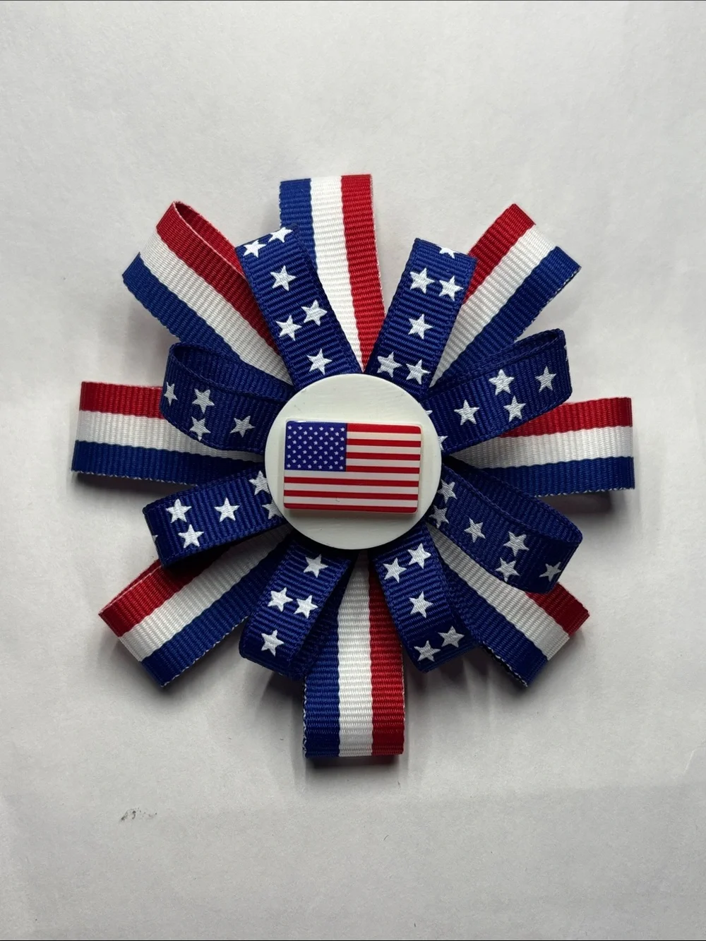 Patriotic Ribbon Hair Bow - Red White Blue
